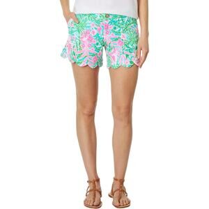 Lilly Pulitzer Buttercup Knit Shorts Amalfi Blue Leaf It Wild Women 12 NWT